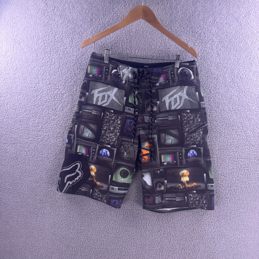 Fox Racing Mens Breaking News TV Static Graphic Board Shorts Black Size 33 41043